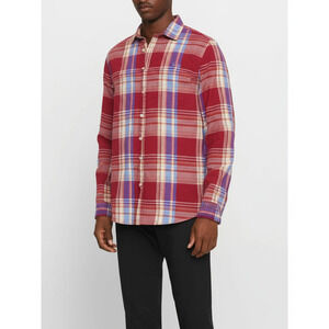 Old Navy Mens Red Blue Plaid Flannel Shirt Size L Long Sleeve Rustic Casual